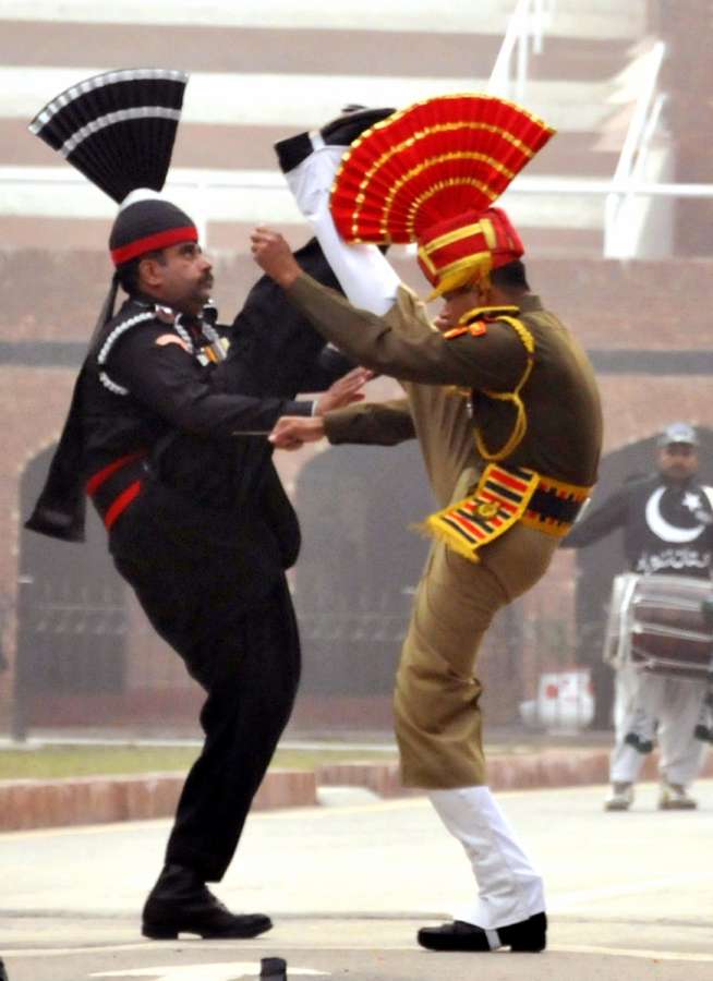 Attari: Beating The Retreat ceremony underway at Attari-Wagah Border in Punjab on Jan 26, 2018. (Photo: IANS) by .