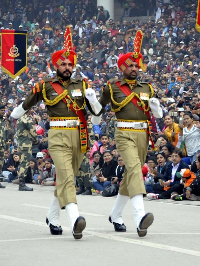 Attari: Beating The Retreat ceremony underway at Attari-Wagah Border in Punjab on Jan 26, 2018. (Photo: IANS) by .