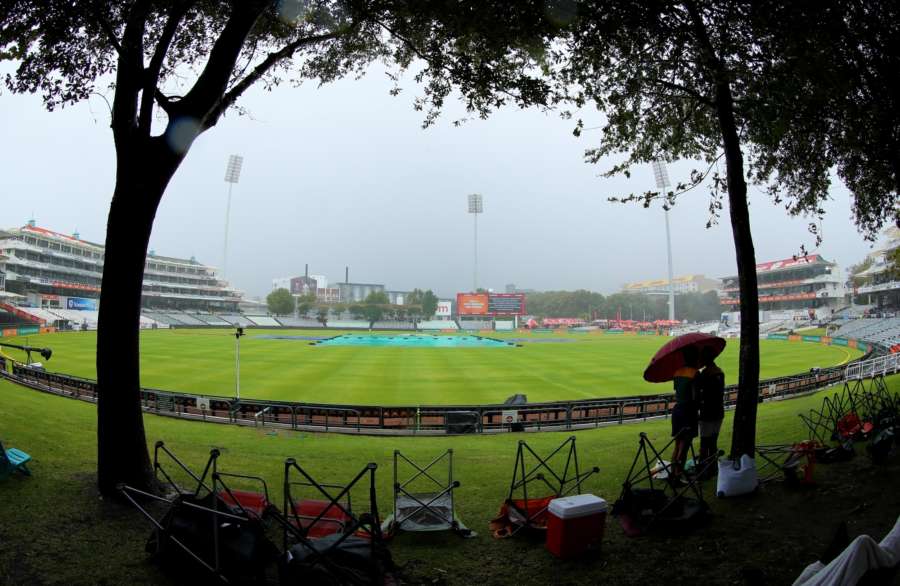 Cape Town: The rain continues to fall in Cape Town during day three of the first Test match between South Africa and India at the Newlands Cricket Ground in Cape Town, South Africa. (Photo: BCCI/IANS) (Credit Mandatory) by .