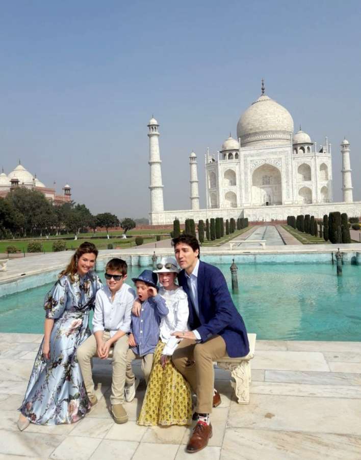 Agra: Canadian Prime Minister Justin Trudeau and his wife Sophie GrÃ©goire Trudeau visit the Taj Mahal along with their children Ella-Grace Margaret Trudeau, Xavier James Trudeau and Hadrien Trudeau, in Agra on Feb 18, 2018. (Photo: IANS) by . 