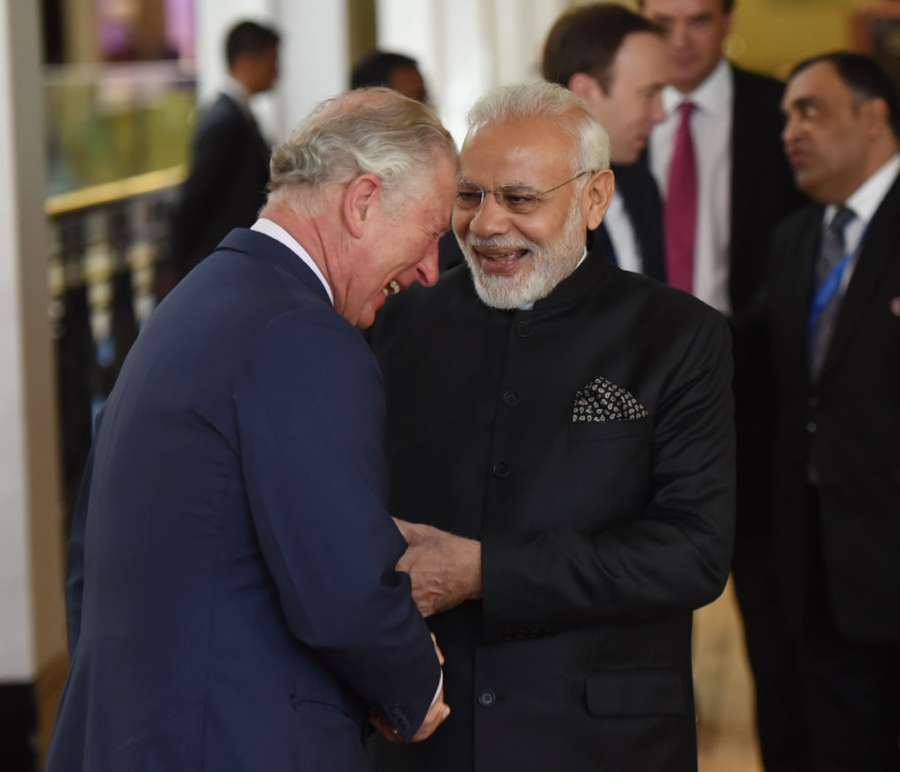London: Prime Minister Narendra Modi shares a light moment with Prince Charles during his visit to the science museum, to view an exhibition on 5000 years of Science and Innovation, in London on April 18, 2018. (Photo: IANS/PIB) by . 
