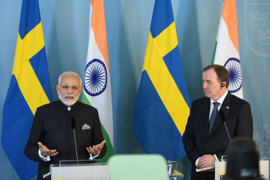 Stockholm: Prime Minister Narendra Modi and his Swedish counterpart Stefan Lofven during the Joint Press Statement, in Stockholm, Sweden on April 17, 2018. (Photo: IANS/PIB) by . 