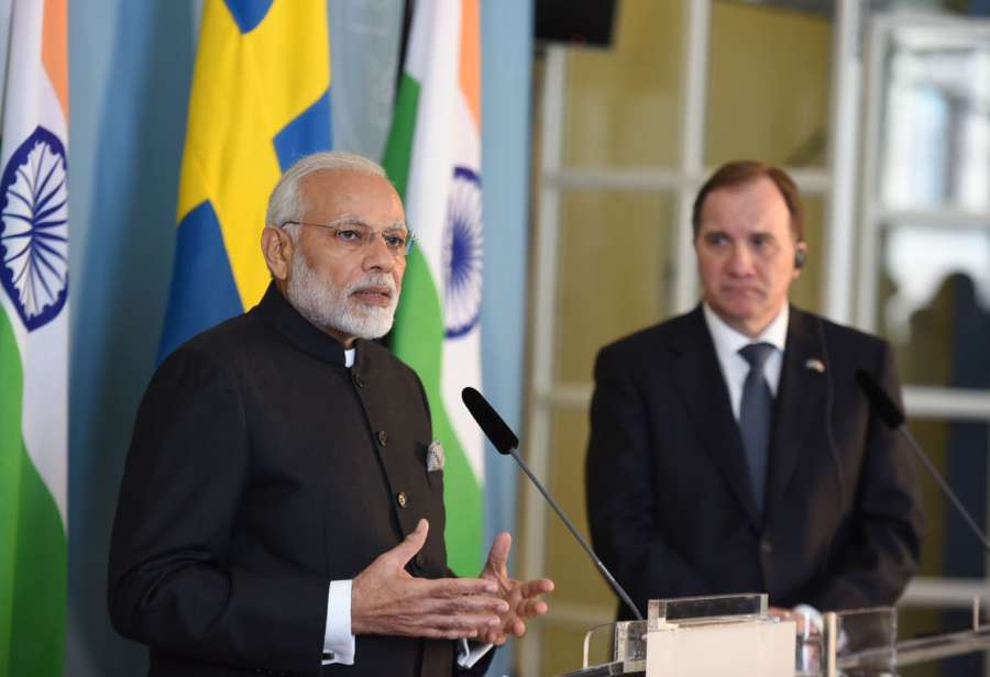 Stockholm: Prime Minister Narendra Modi and his Swedish counterpart Stefan Lofven during the Joint Press Statement, in Stockholm, Sweden on April 17, 2018. (Photo: IANS/PIB) by .