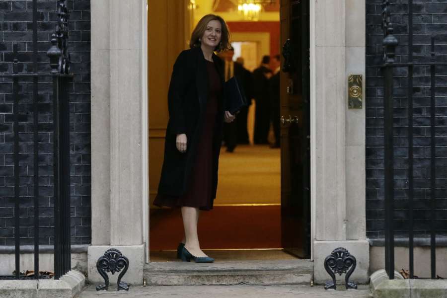 LONDON, Jan. 10, 2018 (Xinhua) -- British Home Secretary Amber Rudd arrives for first cabinet meeting of the year, following yesterday's cabinet reshuffle, at 10 Downing Street, in London, Britain, on Jan. 9, 2018. (Xinhua/Tim Ireland/IANS) by . 