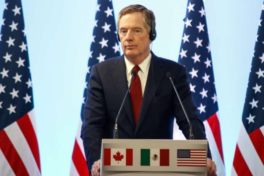 MEXICO CITY, March 6, 2018 (Xinhua) -- U.S. Trade Representative Robert Lighthizer speaks during a press conference after the seventh round of talks to modernize the North American Free Trade Agreement (NAFTA), in Mexico City, capital of Mexico, on March 5, 2018. The seventh round of talks to modernize NAFTA ended here Monday on a mixed note with the U.S. calling the progress not good enough but Mexico remaining upbeat. (Xinhua/Francisco Canedo/IANS) by . 