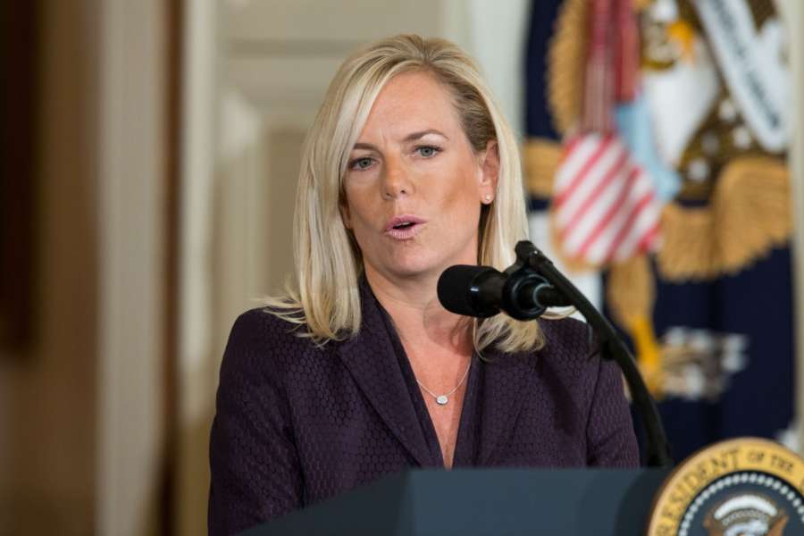 WASHINGTON, Oct. 12, 2017 (Xinhua) -- Kirstjen Nielsen speaks during her nomination announcement at the White House in Washington D.C., the United States, on Oct. 12, 2017. U.S. President Donald Trump on Wednesday nominated Kirstjen Nielsen, an aide to White House Chief of Staff John Kelly, to be Secretary of Homeland Security. (Xinhua/Ting Shen/IANS) by . 