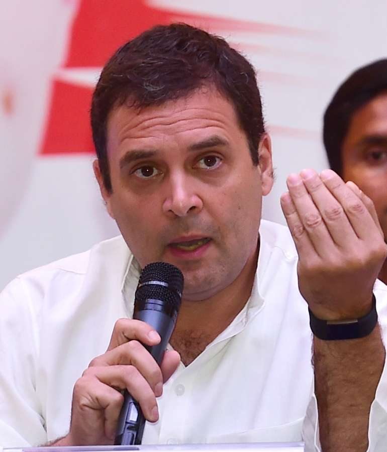 Bengaluru: Congress President Rahul Gandhi addresses a press conference in Bengaluru on May 10, 2018. (Photo: IANS) by . 