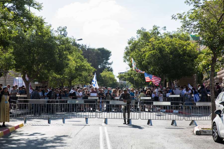JERUSALEM, May 14, 2018 (Xinhua) Israelis take part in a rally celebrating the new U.S. embassy in Jerusalem, on May 14, 2018. The inauguration ceremony of the new U.S. embassy in Jerusalem started on Monday afternoon, as Israeli and U.S. officials gathered in the city amidst deadly clashes in the Gaza Strip. (Xinhua/Guo Yu) (hy/IANS) by . 