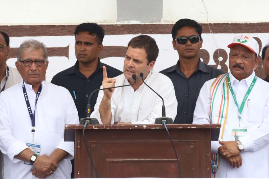 Bengaluru: Congress President Rahul Gandhi addresses during a party rally ahead of Karnataka assembly polls at Russell Market in Bengaluru on May 9, 2018. (Photo: IANS) by . 