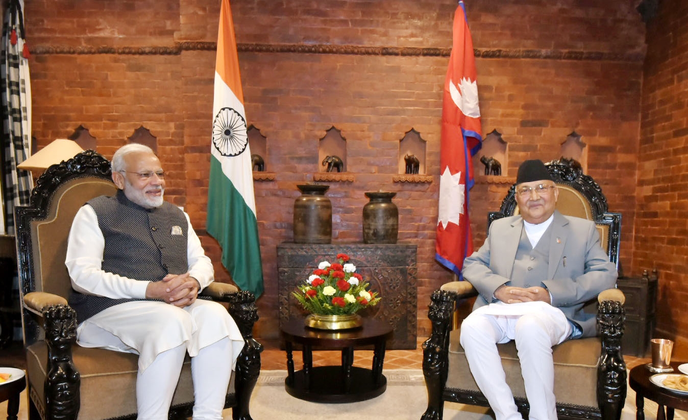 Kathmandu: Prime Minister Narendra Modi and Nepalese Prime Minister K.P. Sharma Oli ahead of the delegation level talks, in Kathmandu, Nepal on May 11, 2018. (Photo: IANS/PIB) by . 
