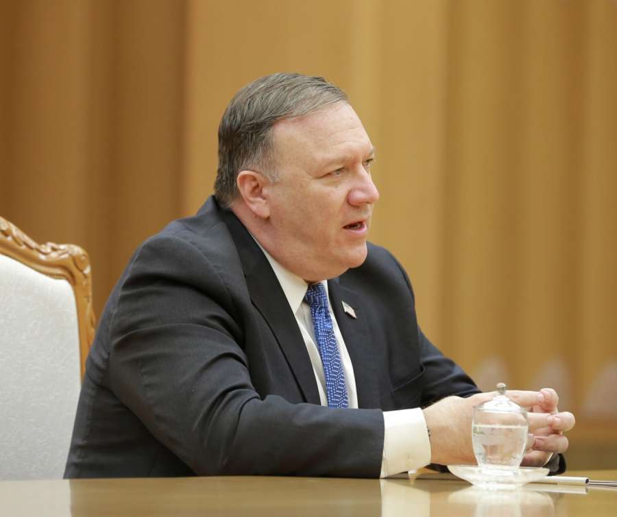 PYONGYANG, May 10, 2018 (Xinhua) -- Photo provided by the Korean Central News Agency (KCNA) on May 10, 2018 shows visiting U.S. Secretary of State Mike Pompeo talking with Kim Jong Un (not in the picture), top leader of the Democratic People's Republic of Korea (DPRK), on May 9, 2018. Kim Jong Un expressed confidence that his upcoming summit meeting with U.S. President Donald Trump would be a historic one. (Xinhua/KCNA/IANS by . 