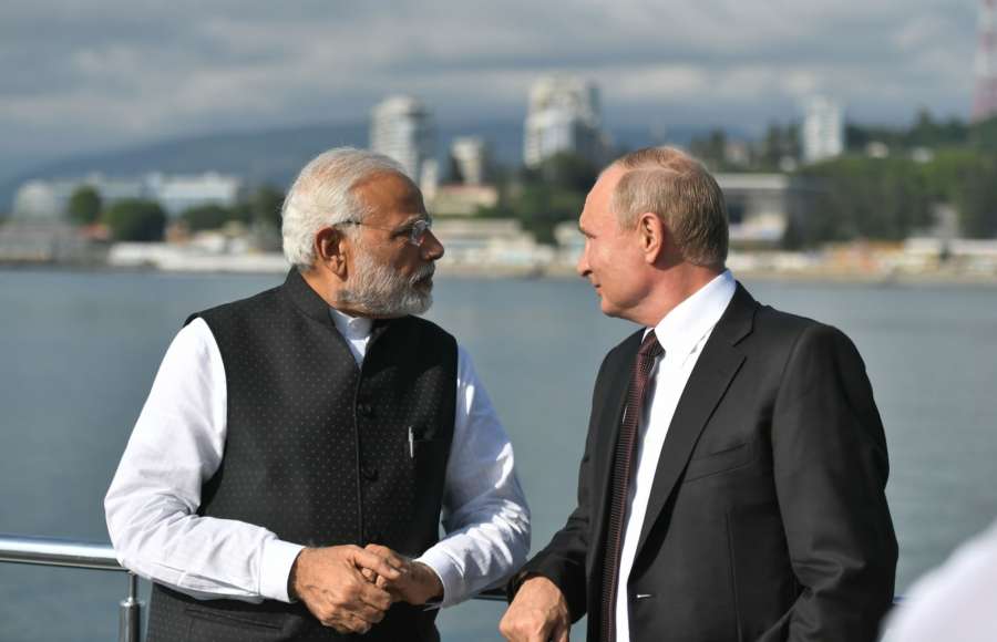 Sochi: Prime Minister Narendra Modi with the Russian President Vladimir Putin in Sochi, Russia on May 21, 2018. (Photo: IANS/PIB) by .