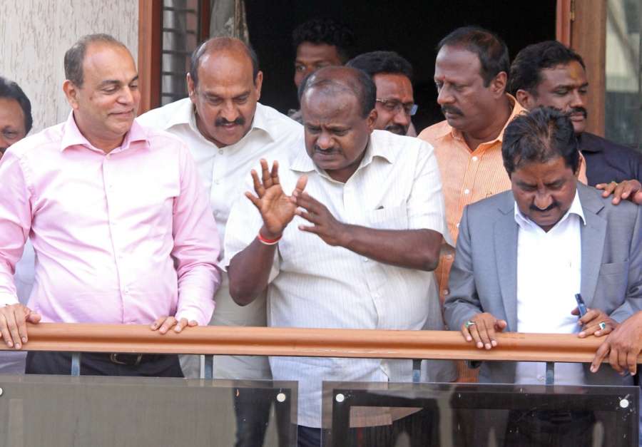 Bengaluru: JD(S) leader H.D. Kumarswamy at his residence in Bengaluru, on May 15, 2018. Major drama unfolded as the counting of votes progressed in Karnataka on Tuesday with the BJP, for most part of the day, seeming set to return to power until the Congress sprung a surprise by announcing its support to the Janata Dal-Secular (JD-S) and paving the way for the party with the smallest number of seats to form the government. (Photo: IANS) by . 