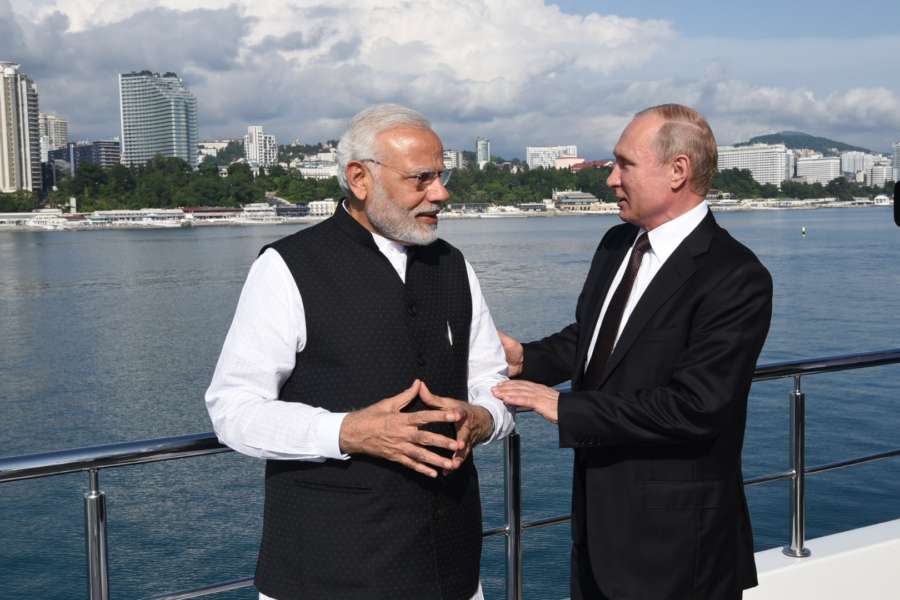 Sochi: Prime Minister Narendra Modi with the Russian President Vladimir Putin in Sochi, Russia on May 21, 2018. (Photo: IANS/PIB) by . 