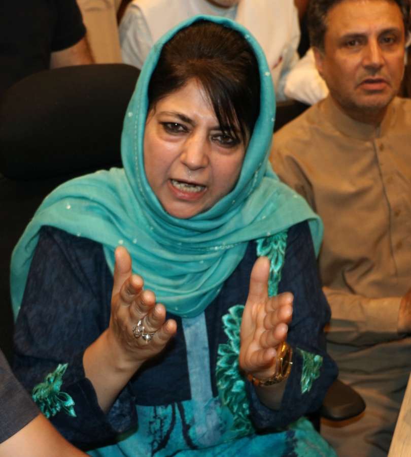 Srinagar: People's Democratic Party (PDP) leader Mehbooba Mufti addresses a press conference, in Srinagar on June 19, 2018. (Photo: IANS) by . 