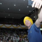 Amritsar: Former Australian cricketer and Cochlear's first Global Hearing Ambassador Brett Lee clicks a selfie with the students during the launch of Screening Of Universal Neonatal Deafness (SOUND) at Guru Ram Das University in Amritsar on May 28, 2018. (Photo: IANS) by .