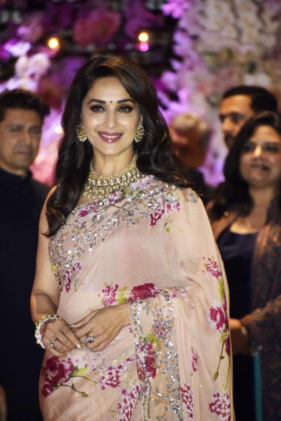 Mumbai: Actress Madhuri Dixit Nene at the engagement party of Reliance Industries Chairman Mukesh Ambani's son Akash Ambani and diamantaire Russell Mehta's daughter Shloka Mehta, at Antilia in Mumbai on June 30, 2018. (Photo: IANS) by . 