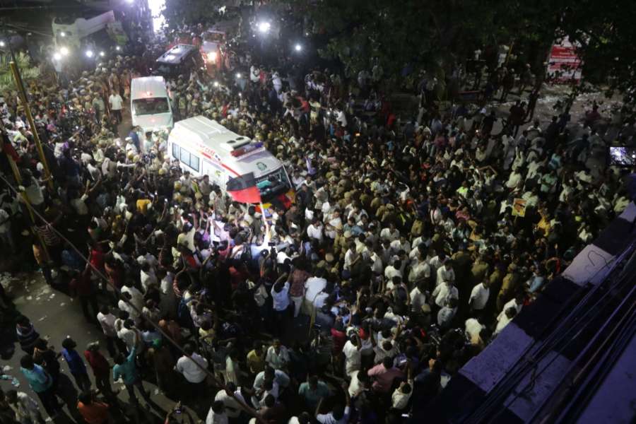 Chennai: The mortal remains of DMK President M. Karunanidhi being taken to his his home at Gopalapuram in Chennai on Aug 7, 2018. (Photo: IANS) by .
