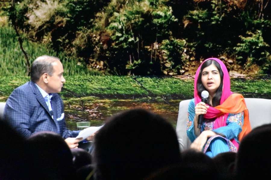 Las Vegas: Malala Yousafzai, social activist and Sanjay Poonen, Chief Operating Officer of VMware during a discussion in Las Vegas on Aug 28, 2018. (Photo: IANS) by .