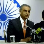 Syed Akbaruddin, India's Permanent Representative to the United Nations, left, and Dinesh K. Patnaik, Joint Secretary,United Nations Political,in the External Affairs Ministry at a news conference in New York on Sunday, Sept. 23, 2018. (Photo: Arul Louis/IANS) by . 