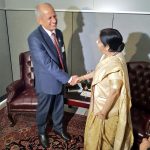 New York: External Affairs Minister Sushma Swaraj meets Nepal Foreign Minister Pradeep Kumar Gyawali during a bilateral meeting on the sidelines of 73rd session of the UN General Assembly, in New York, US on Sept 24, 2018. (Photo: IANS/MEA) by .