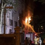 RIO DE JANEIRO, Sept. 3, 2018 (Xinhua) -- Firefighters try to put out a fire at the National Museum of Brazil in Rio de Janeiro, Brazil, Sept. 2, 2018. A massive fire on late Sunday raced through Brazil's 200-year-old National Museum in Rio de Janeiro, causing no casualties but probably the total loss of a collection of more than 20 million items. (Xinhua/Li Ming/IANS) by . 