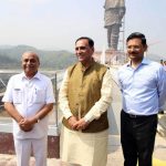 Vadodara: Gujarat Chief Minister Vijay Rupani (C), Deputy Chief Minister Nitinbhai Patel (L) and Gujarat's Chief Secretary J. N. Singh (R) at the 'Statue of Unity' which will be unveiled by Prime Minister Narendra Modi on 31st October, 2018; at Sadhu Bet near Vadodara in Gujarat on Oct 18, 2018. (Photo: IANS) by .