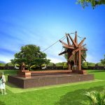 An artists impression of world's biggest 'charkha' or spinning wheel that will be unveiled outside Sevagram Ashram complex on Mahatma Gandhi's 150th birth anniversary in Wardha, Maharashtra. The approximately 31-feet X 19-feet charkha will be bigger than that installed at the Delhi airport. by . 