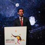 ADELAIDE, Sept. 25, 2017 (Xinhua) -- Australian Minister for Education and Training Simon Birmingham speaks during the opening ceremony of the 68th International Astronautical Congress (IAC) in Adelaide, Australia, Sept. 25, 2017. The 68th IAC, a five-day conference devoted to discussing innovation and advances in the space industry, began in Adelaide on Monday. The IAC is the world's largest annual gathering of space professionals and its parent organization is the International Astronautical Federation (IAF) that is based in Paris. The International Aeronautical Congress has been held every year since 1950. (Xinhua/Xu Haijing/IANS) by .