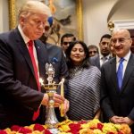 United States President Donald Trump lights a lamp during the White House Diwali celebrations on Tuesday, Nov. 13, 2018, in Washington. (Photo: White House/IANS) by . 