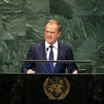 UNITED NATIONS, Sept. 27, 2018 (Xinhua) -- European Council President Donald Tusk addresses the General Debate of the 73rd session of the United Nations General Assembly at the UN headquarters in New York, on Sept. 27, 2018. (Xinhua/Qin Lang/IANS) by . 