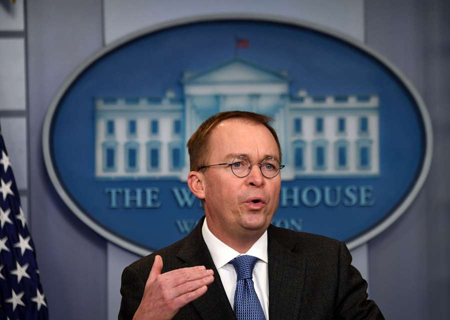 WASHINGTON, Jan. 19, 2018 (Xinhua) -- White House Office of Management and Budget Director Mick Mulvaney speaks during a briefing on a possible government shutdown at the White House in Washington D.C., the United States, on Jan. 19, 2018. White House is preparing for a government shutdown, as the chances of a short-term government funding bill passed by the Senate are dimmed, said Mulvaney on Friday. (Xinhua/Yin Bogu/IANS) by . 
