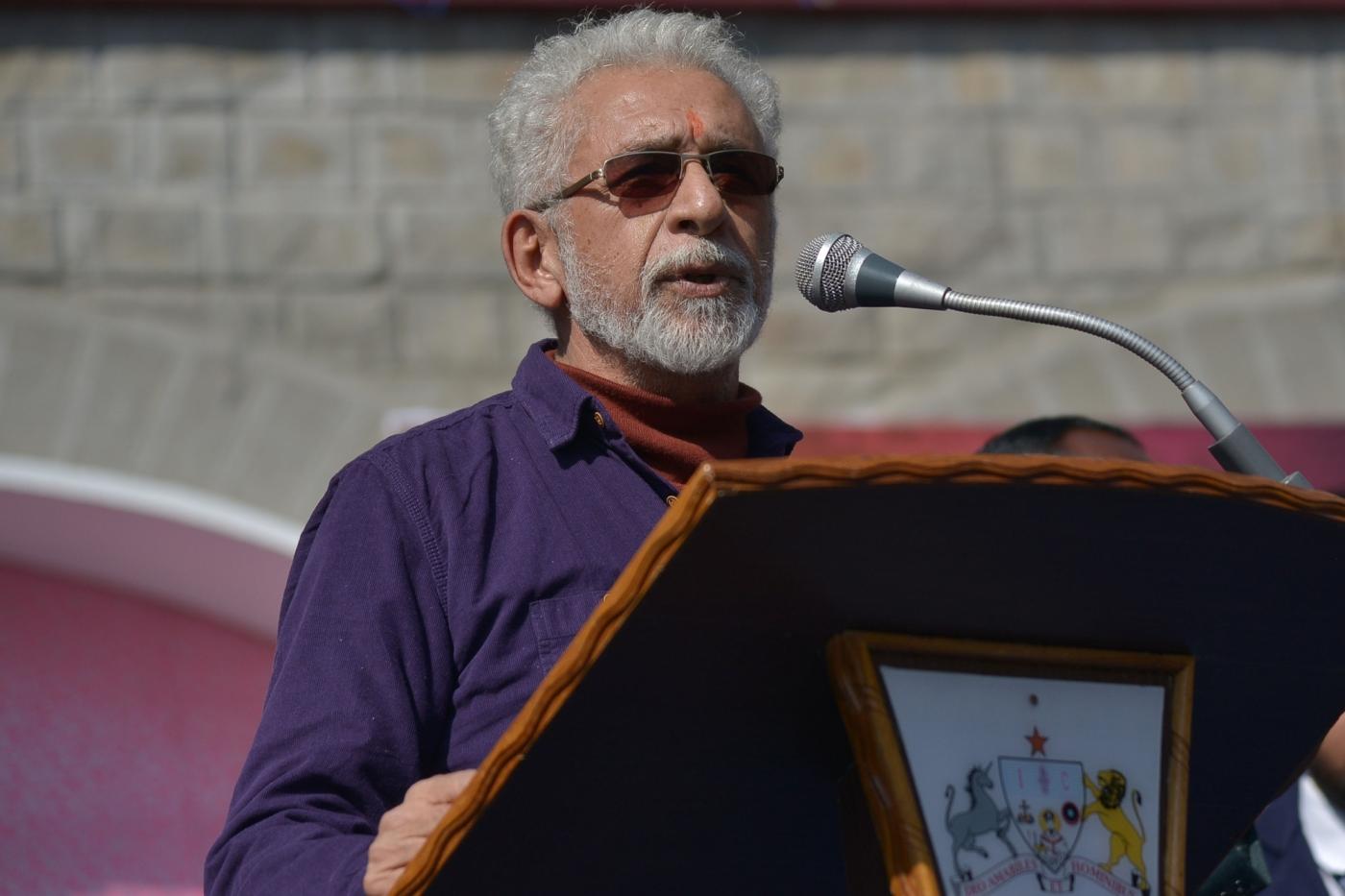 Ajmer: Actor Naseeruddin Shah speaks at his alma mater St. Anselm's Senior Secondary School in Ajmer on Dec 21, 2018. (Photo: Shaukat Ahmed/IANS) by . 