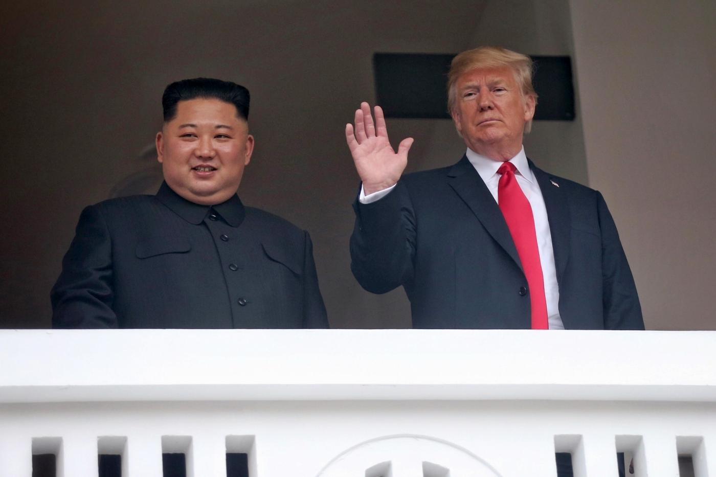 Singapore: U.S. President Donald Trump waves on the veranda of the Capella Hotel in Singapore on June 12, 2018, while having a one-on-one summit with North Korean leader Kim Jong-un in this photo provided by Singapore's Ministry of Communications and Information.(Yonhap/IANS) by .