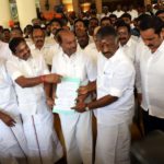 Chennai: AIADMK Coordinator and Deputy Chief Minister O. Panneerselvam and Joint Coordinator and Chief Minister K. Palaniswami with Pattali Makkal Katchi (PMK) founder S. Ramadoss during a discussion on electoral alliance in Chennai, on Feb 19, 2019. According to the alliance, the PMK will get seven Lok Sabha seats and one Rajya Sabha seat.The PMK will support the AIADMK candidates in the ensuing bypolls in Tamil Nadu as well. (Photo: IANS) by .