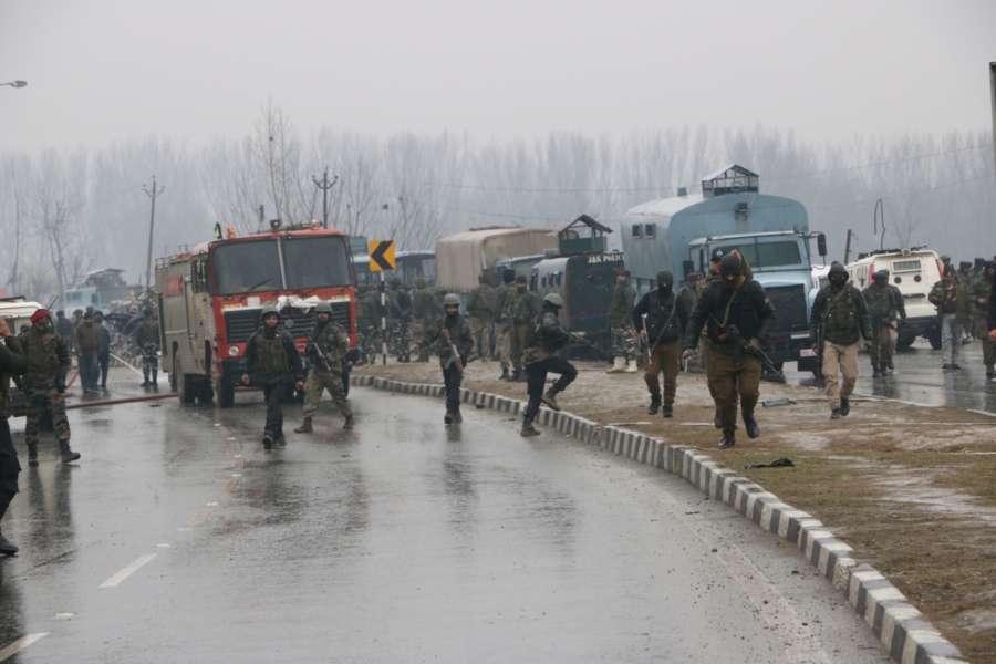 Pulwama: The site on on the Srinagar-Jammu highway where 20 Central Reserve Police Force (CRPF) troopers were killed and 15 others injured in an audacious suicide attack by militants in Jammu and Kashmir's Pulwama district on Feb 14, 2019. All the injured have been shifted to the Army's Base Hospital in Srinagar. (Photo: IANS) by . 