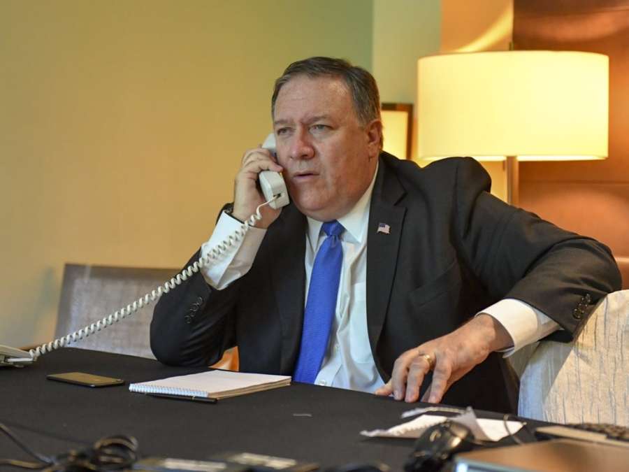 Singapore: U.S. Secretary of State Mike Pompeo talks to Foreign Minister Kang Kyung-wha to explain the outcome of the summit between U.S. President Donald Trump and North Korean leader Kim Jong-un in Singapore on June 12, 2018, in this photo captured from Pompeo's Twitter account.(Yonhap/IANS) by . 