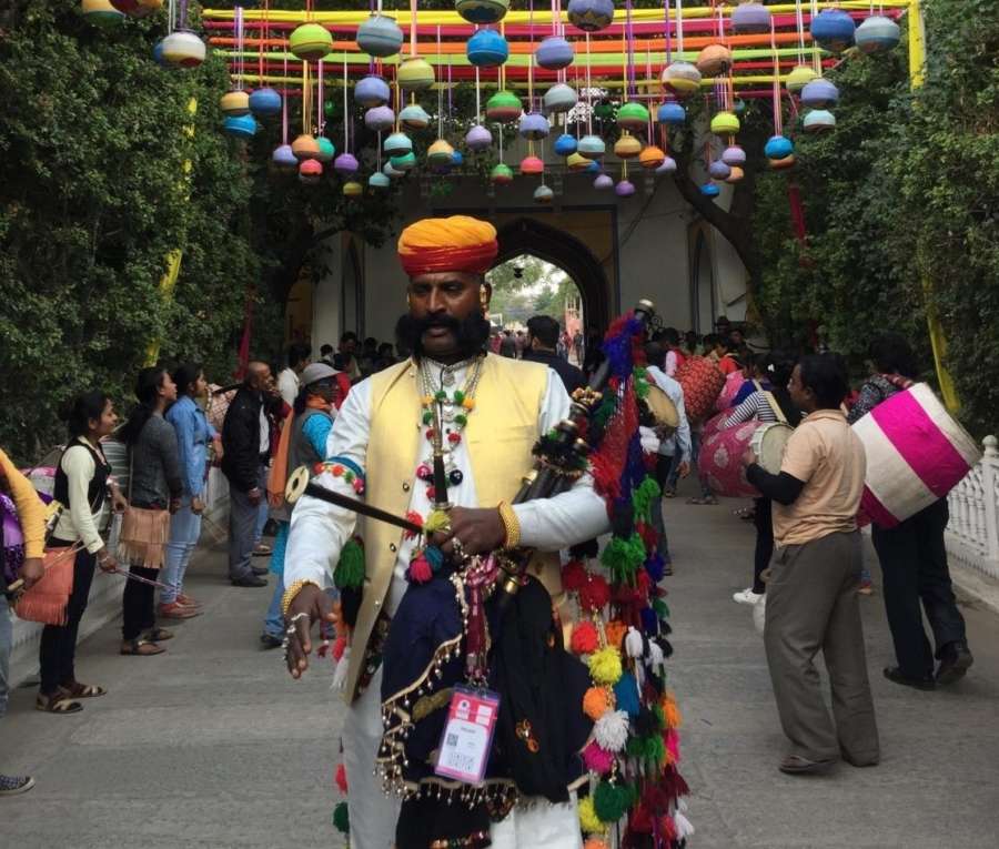 An artiste at the inauguration of 12th Jaipur Literature Festival (JLF) at Diggi Palace. by .