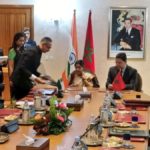 Rabat: External Affairs Minister Sushma Swaraj and Moroccon Foreign Minister Nasser Bourita sign and exchanged four documents in the fields of counter-terrorism, easing of restrictions on business visas, housing and human settlement and youth matters in Rabat, Morocco on Feb 18, 2019. (Photo: IANS/MEA) by .