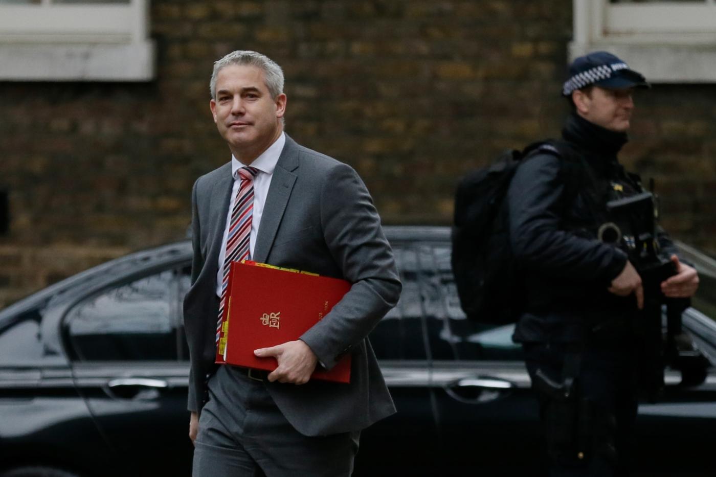 LONDON, Jan. 15, 2019 (Xinhua) -- British Brexit Secretary Stephen Barclay (L) arrives for a cabinet meeting at 10 Downing Street in London, Britain, on Jan. 15. 2019. A delayed parliamentary vote on the Brexit deal is scheduled to take place on Tuesday. (Xinhua/Tim Ireland/Li Muzi) by .