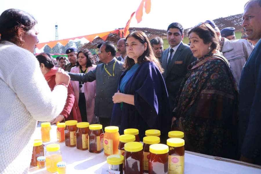 Chandigarh: Union Women and Child Development Minister Maneka Gandhi and BJP MP Kirron Kher at the 6th Women of India Organic Festival in Chandigarh, on Jan 14, 2019. (Photo: IANS) by .