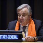 United Nations Secretary-General Antonio Guterres speaks in November, 2018, at an event to mark International Day for the Elimination of Violence against Women on the theme "Orange the World: HearMeToo." (Photo: UN/IANS) by .
