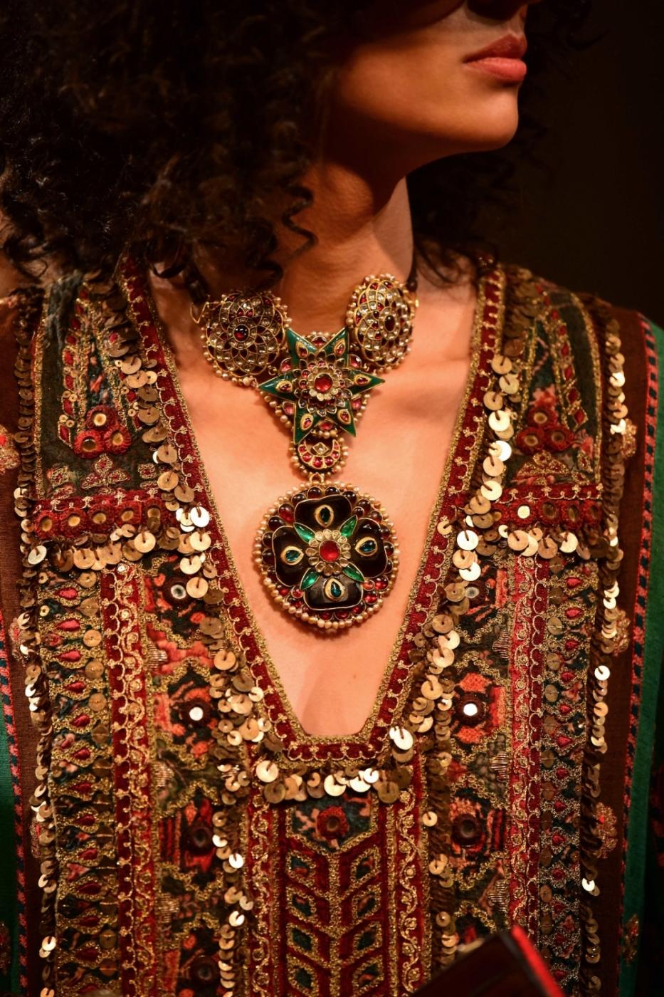 New Delhi: A model showcases "Kashgaar Bazaar" collection, a creation by fashion designer Sabyasachi Mukherjee on the 20th year celebrations of his brand "Sabyasachi", in New Delhi, on April 6, 2019. (Photo: IANS) by . 