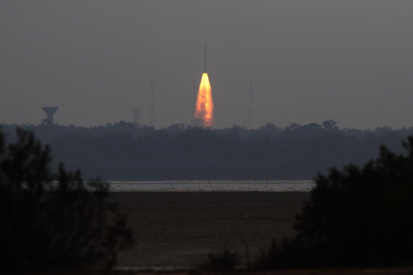 Sriharikota: India's Polar Satellite Launch Vehicle (PSLV) rocket carrying the electronic intelligence satellite, Emisat for the Defence Research Development Organisation (DRDO) and 28 other third party satellites lifted off from the second launch pad; from Sriharikota, Andhra Pradesh on April 1, 2019. (Photo: IANS) by . 