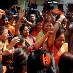 Kolkata: BJP workers celebrate after the party pulled off a stunning and historic victory in the 2019 Lok Sabha battle, at West Bengal BJP headquarters in Kolkata on May 24, 2019. (Photo: Kuntal Chakrabarty/IANS) by . 