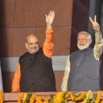 New Delhi: Prime Minister Narendra Modi and BJP chief Amit Shah wave at party workers during a party programme in New Delhi on May 23, 2019. (Photo: IANS) by .