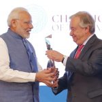 United Nations Secretary-General AntÃ³nio Guterres presents Prime Minister Narendra Modi with the Champion of Earth award, the highest environmental honour of the UN, in New Delhi on October 3, 2018. (Photo: UN/IANS) by . 