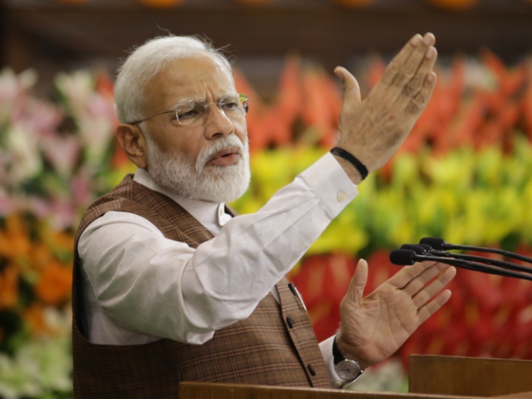 Prime Minister Narendra Modi addresses during NDA Parliamentary Board meeting at the Central Hall of Parliament, in New Delhi on May 25, 2019. (Photo: Amlan Paliwal/IANS) by . 