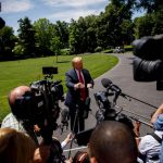 WASHINGTON D.C., May 25, 2019 (Xinhua) -- U.S. President Donald Trump speaks to reporters before leaving the White House in Washington D.C., the United States, on May 24, 2019. Donald Trump said on Friday that his country will send about 1,500 additional troops to the Middle East amid escalating tension with Iran. Trump told reporters at the White House that the extra deployment, which is "relatively small number of troops," is mainly a protective measure. (Xinhua/Ting Shen/IANS) by Ting Shen. 