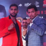 New Delhi: Indian boxer Neeraj Goyat and British boxer Amir Khan during a press conference ahead of their face off at the World Boxing Championship that will take place on July 12, 2019 at the King Abdullah Sports City in Jeddah, Saudi Arabia; in New Delhi on May 31, 2019. (Photo: IANS) by .